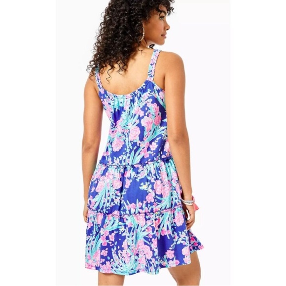 Lilly Pulitzer Loro dress XXL Pink and Blue Floral tiered swing Dress NWT - Picture 3 of 15